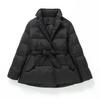 2024 New Korean Version Medium and Long Down Jacket Women's Stand-up Collar Belt Thick Slim and Thin White Duck Down Simple and Warm