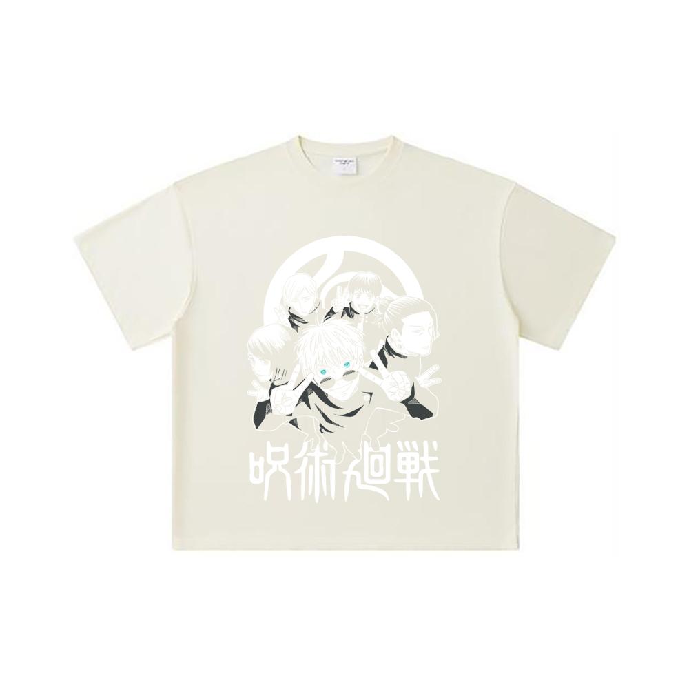 260 GSM Double Yarn 32 Count 100% Cotton Jujutsu Kaisen V30 Team Gojo Print Unisex Heavy Cotton T Shirt