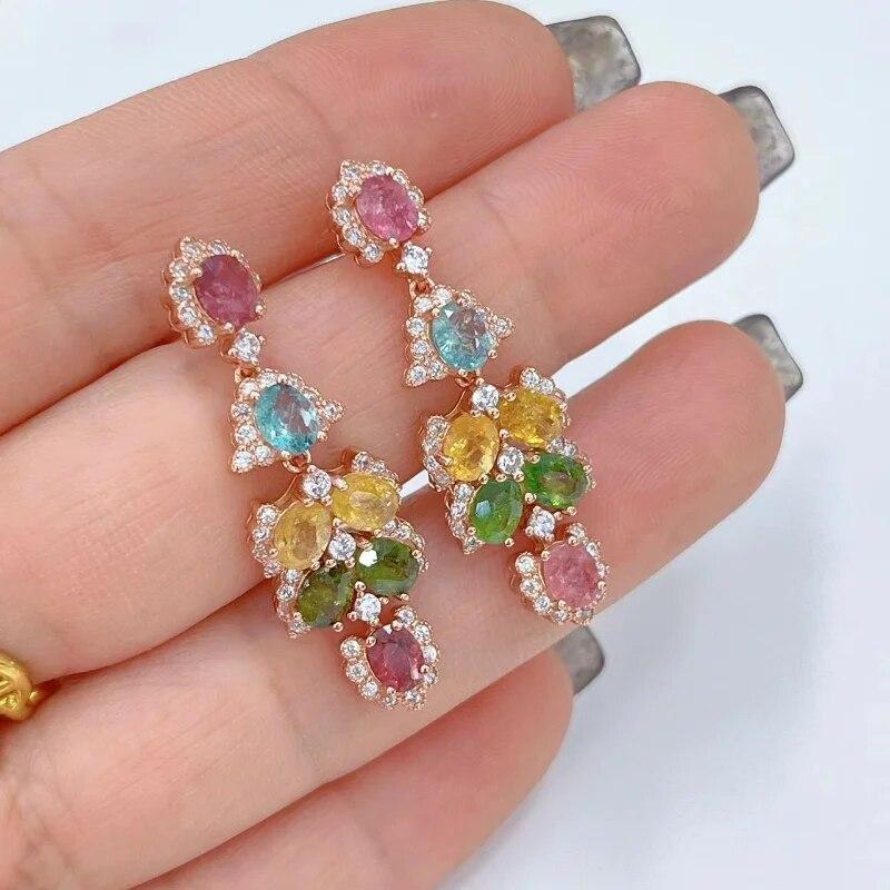 SACE GEMS Drop Earrings for Women 925 Sterling Silver 4*5MM Natural Tourmaline Stud Earrings Wedding Party Fine Jewelry Gift