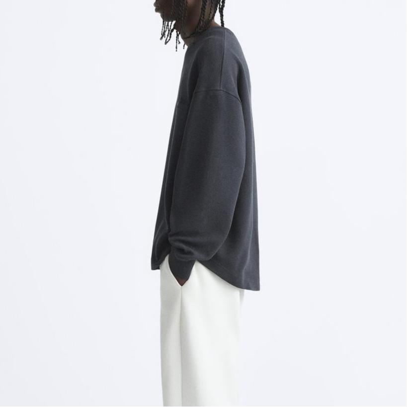 Zara Plaid Texture Round Neck Letter Print Casual Long Sleeve Sweatshirt Men Sweatshirt Dark-Gray 4087444-807