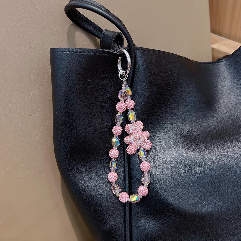 Clay Bear Rhinestone Keychain: Exquisite Crystal Beaded Bracelet Charm for Bags & Keys
