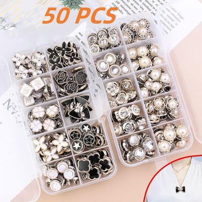 50 Stück kostenlose Nähperlen-Strass-Knopfbroschen, Anstecknadeln, zum Schutz vor Belichtung, Knöpfe, Abzeichen, Mantel, Kleidung, Manschettenknöpfe, Hemdknopf-Set