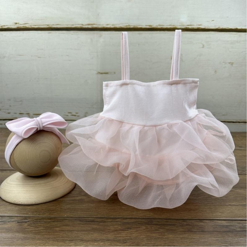 Delicate Baby Girls Tulle Dress Breathable Polyester Fabric Newborns Photo Studio Props Layered Skirt With Headdress