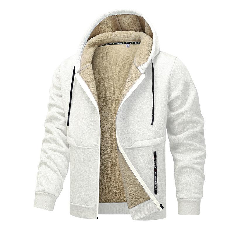 Autumn/Winter New Arrivals: Shearling-Lined Thickened Cardigan with Hood Men's Casual Shearling-Lined Jacket