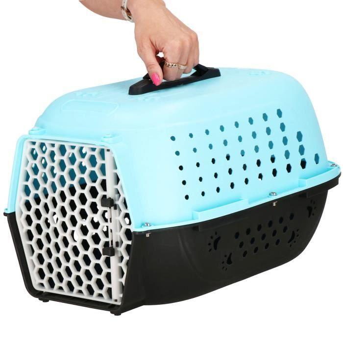 Cage de transport pour animaux - SPRINGOS® - 48 x 28 x 33 cm - Plastique - Bleu - 1,1 kg