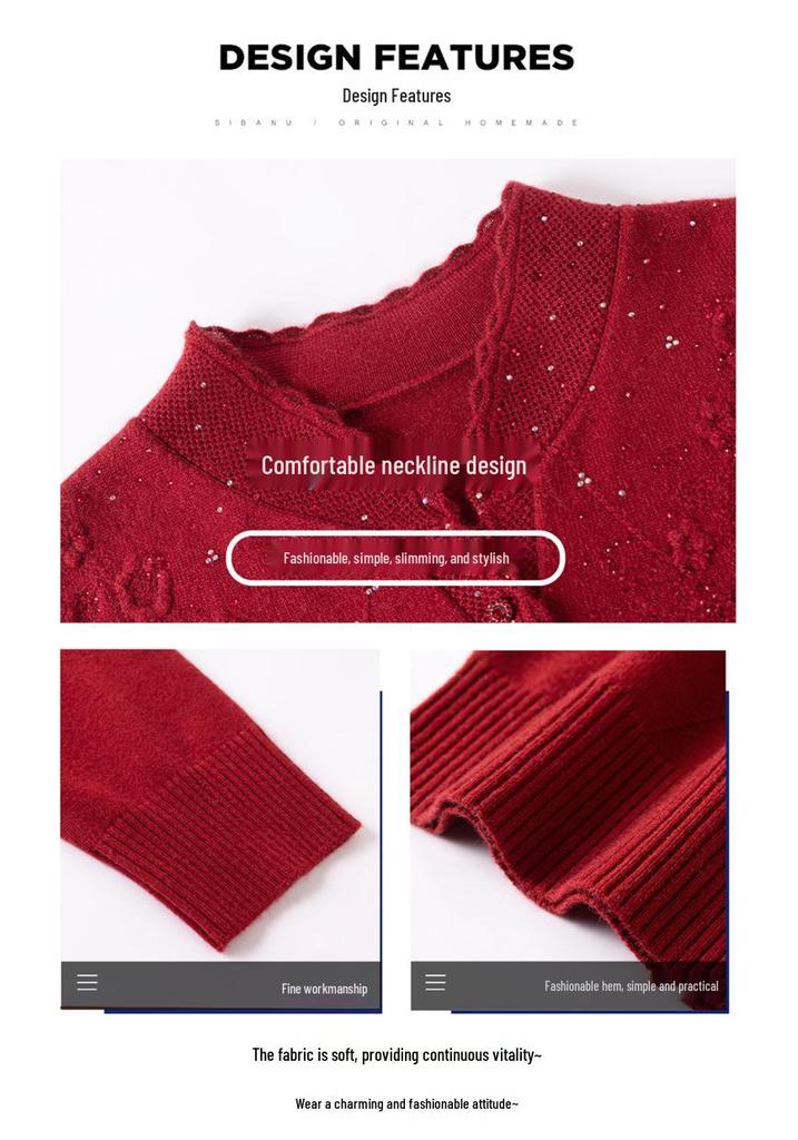 2026 Elegant Chinese-Style Wool Sweater for Moms: Autumn Knit Base Layer for Middle-Aged and Elderly Women