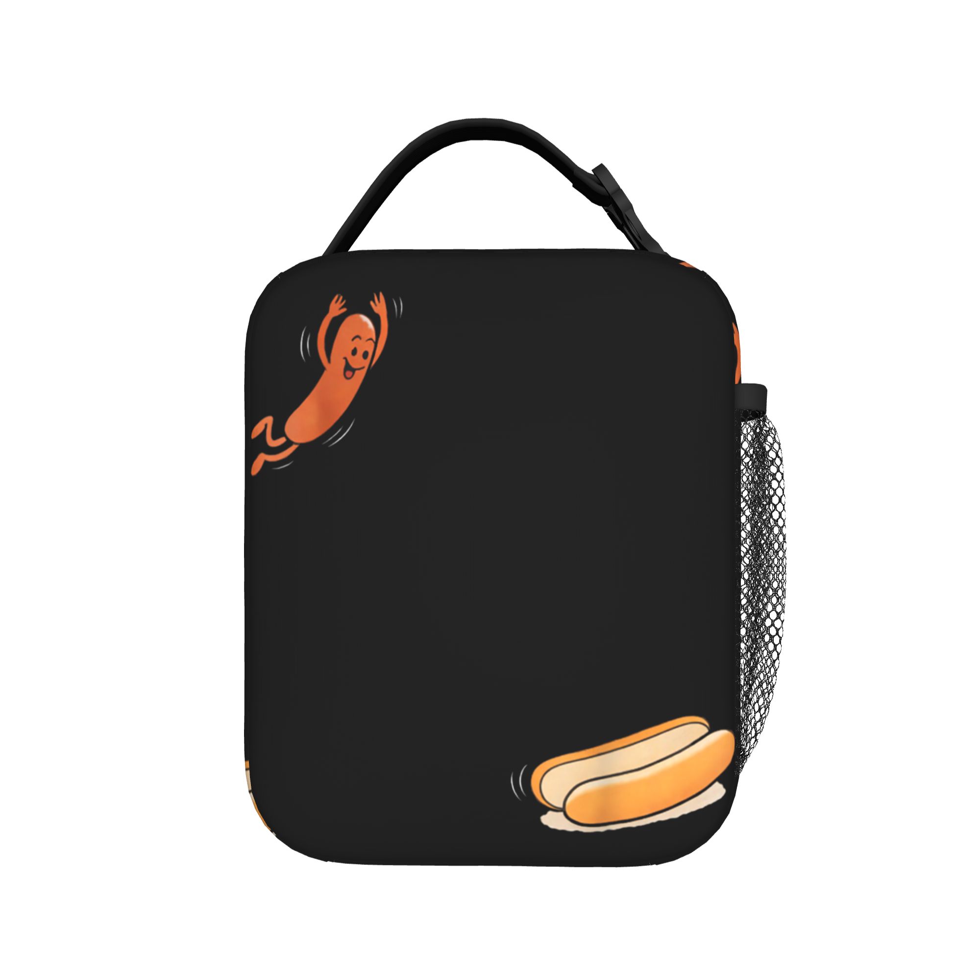 Funny Hot Dog Jumping Into Bun Sausage BBQ Lunch Bag For Men  Graphic Design Travel Lunch Box Aesthetic Oxford Cooler Bag One Size