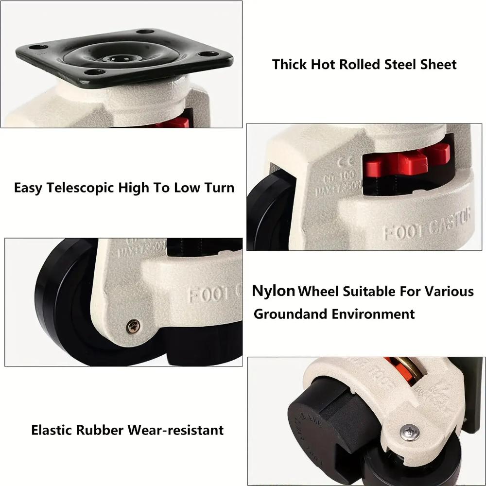 4‑Pcs Heavy‑Duty 40F Swivel Caster,Aluminum‑Profile,Balance‑Adjustable Alloy Frame,20.87Kg Load,Industrial Wheel for Material‑Handling & Multi‑Floors