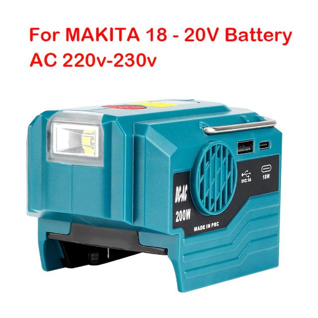 AC 220V For Makita/Ryobi/Bosch/Dewalt/Milwaukee 18V Lithium Battery Outdoor Inverter Generator 200W Inverter Power LED