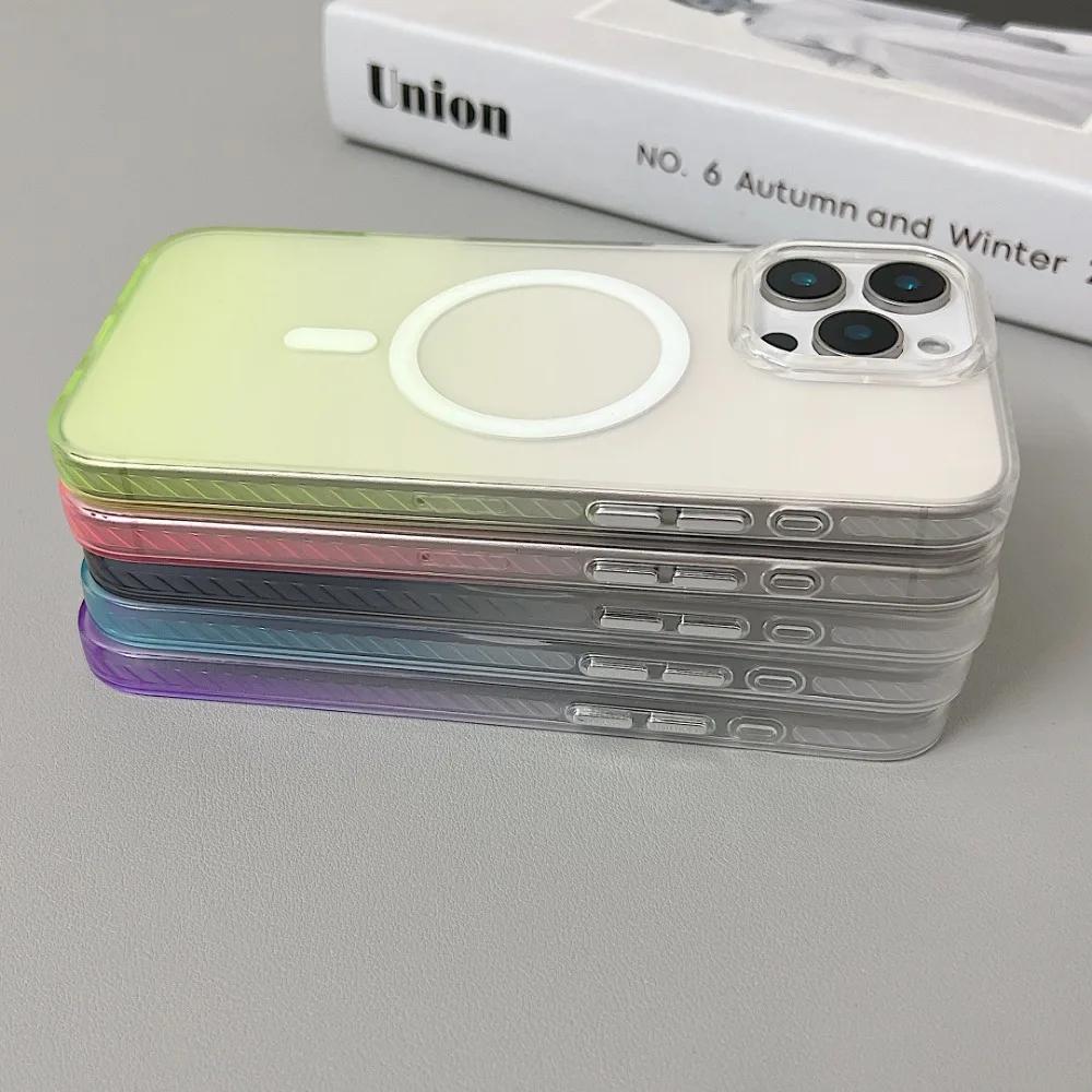For iPhone 16 Pro Max Magnetic Cover Gradient Color Phone Case For iPhone 15 14 13 12 11 Glass Lens Film Clear Soft TPU Cover