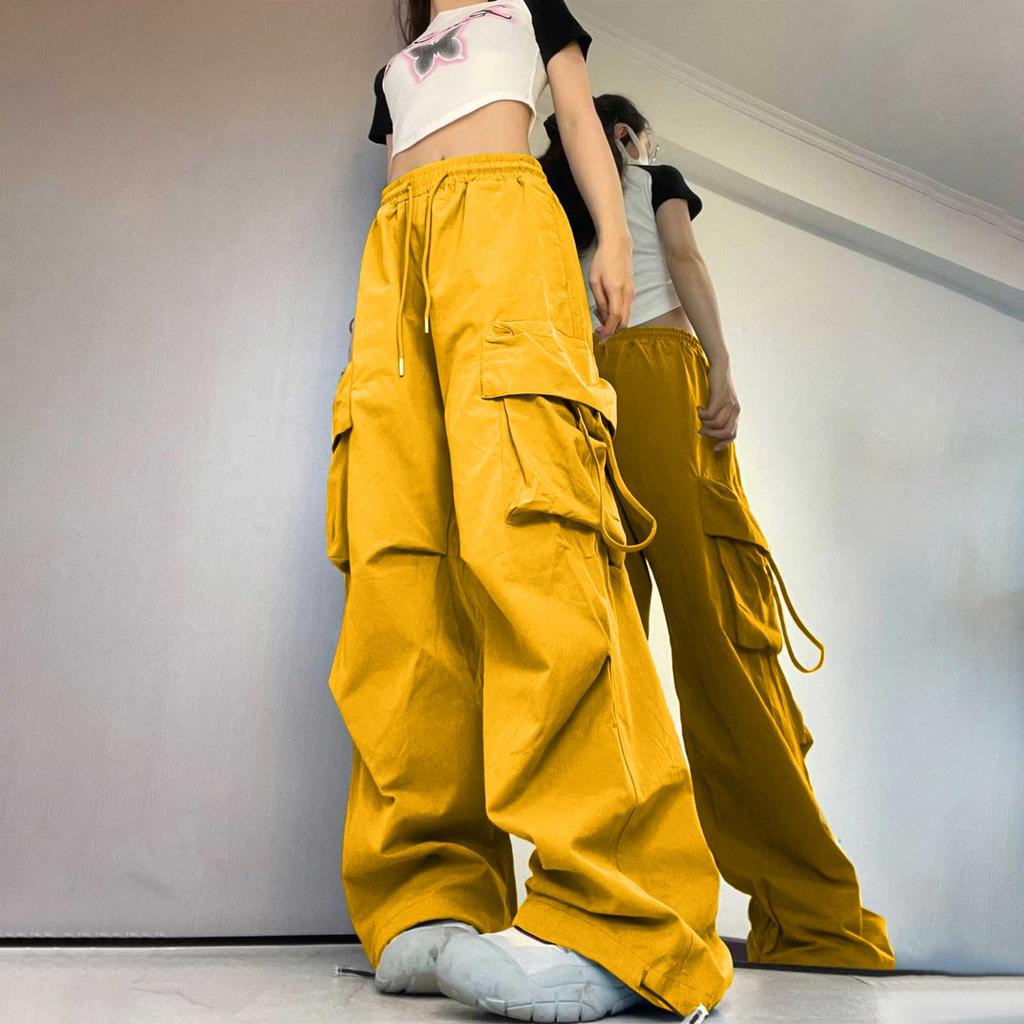 Damenmode, lässig, weites Bein, hohe Taille, Cargohose mit mehreren Taschen