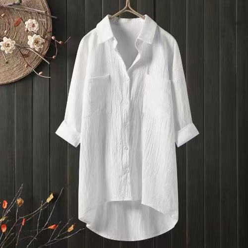 Oversized Fashion Women Shirts Ladies Summer Button Up Shirt Casual  Long Sleeve White