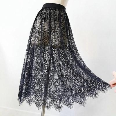 Ladies' Casual Sexy Lace Half Body Skirt Long Mesh Color