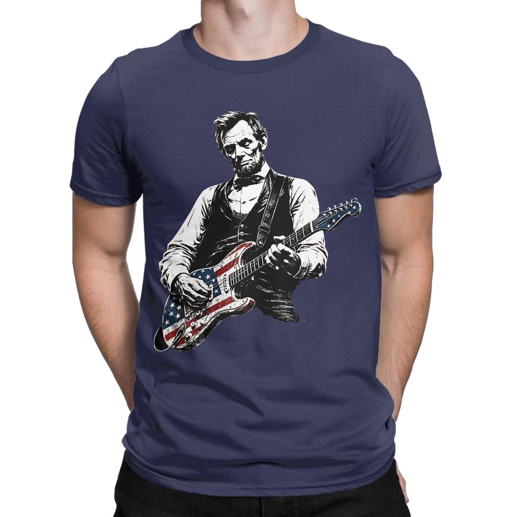 President Abraham Lincoln Playing Guitar Abe Lincoln Funny 100 Cotton Tshirt Abraham Tops Tees For Unisex