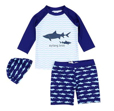 Kids Swimsuit for Shark Set with Rash Long Sleeve [Emfay] Boys, Print, 3-Piece Cap, Guard, (100 (90-100cm))