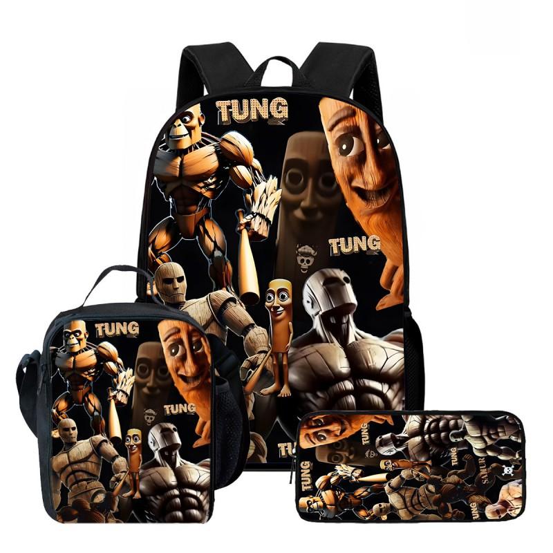 Kids School Backpack Lunch Bag Pencil Case Set - Cartoon Print Oxford Fabric Ergonomic Design Elementary Students