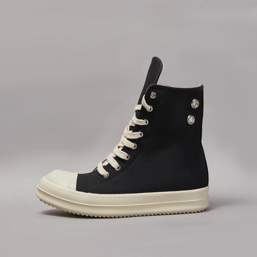 Brand Men Shoe Casual High Top Women Sneaker Quality Black Ankle Boot Designer Leather Zipper Metal Hole Luxury Laces Flat Shoe