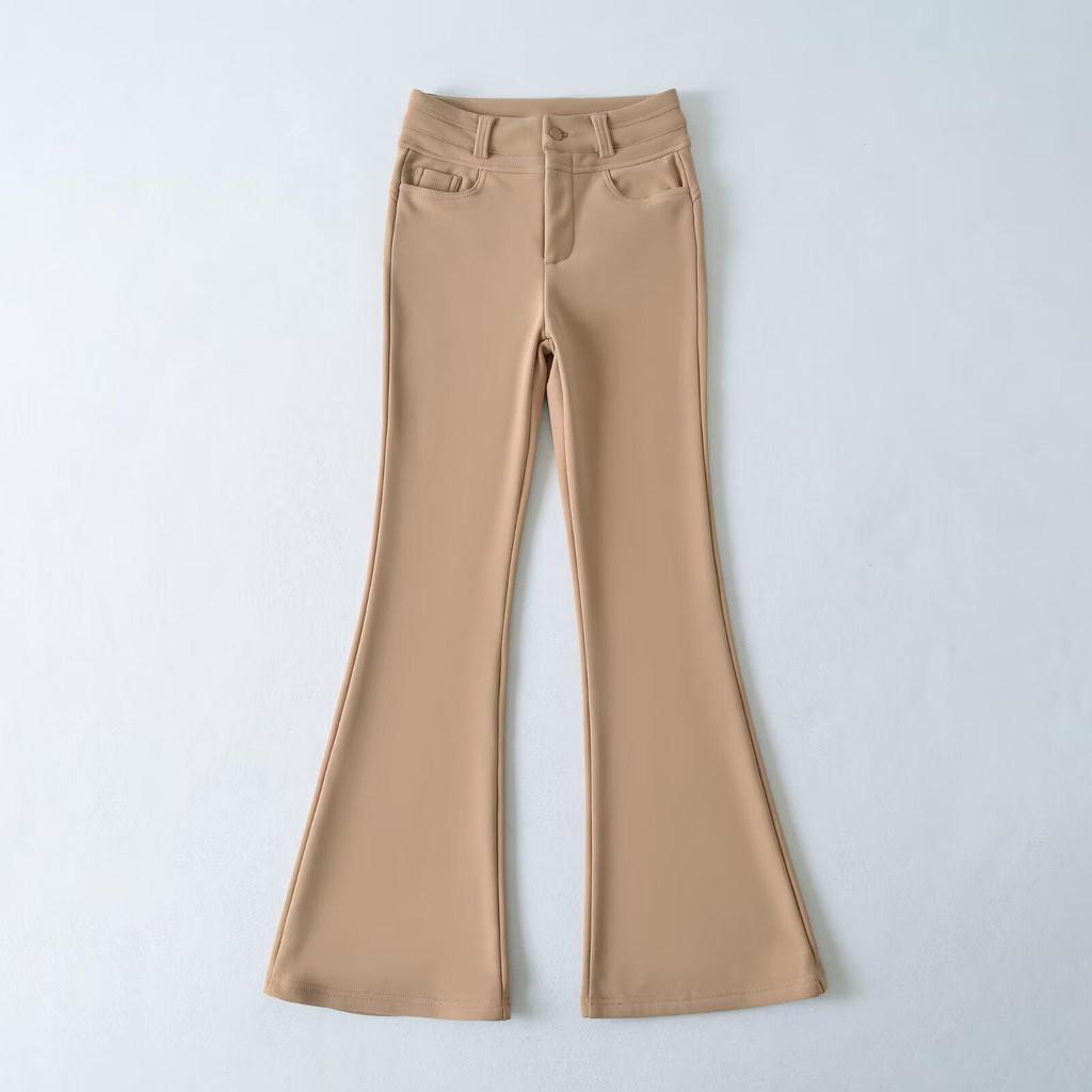 Women's Khaki High-Waisted Micro-Flare Trousers: Slimming & Elegant Trumpet Pants for Autumn/Winter 2025