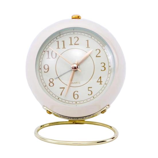 Mini Cute Desktop Metal Round Alarm Clock Night Light Home Bedroom Decoration