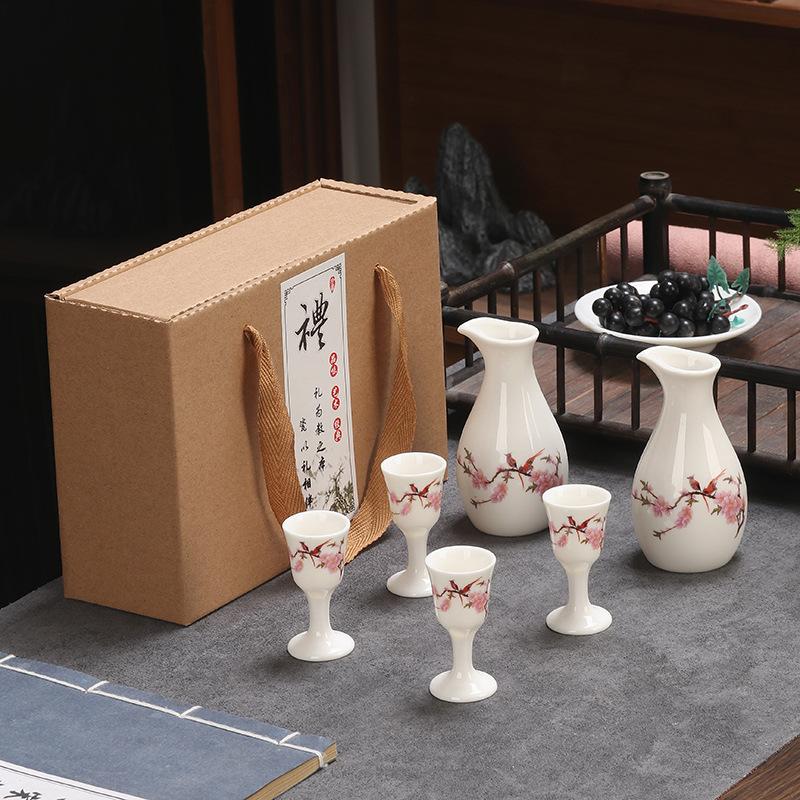 Japanese Sake Set Ceramic Traditional Ceramic Four Sake Cups Two Pots Baijiu Dispenser Party Restaurant Set In Gift Box 2025 New