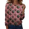 Women's Fashion Casual H Printed V-Neck Long Sleeve Decorative Button T-Shirt Tops