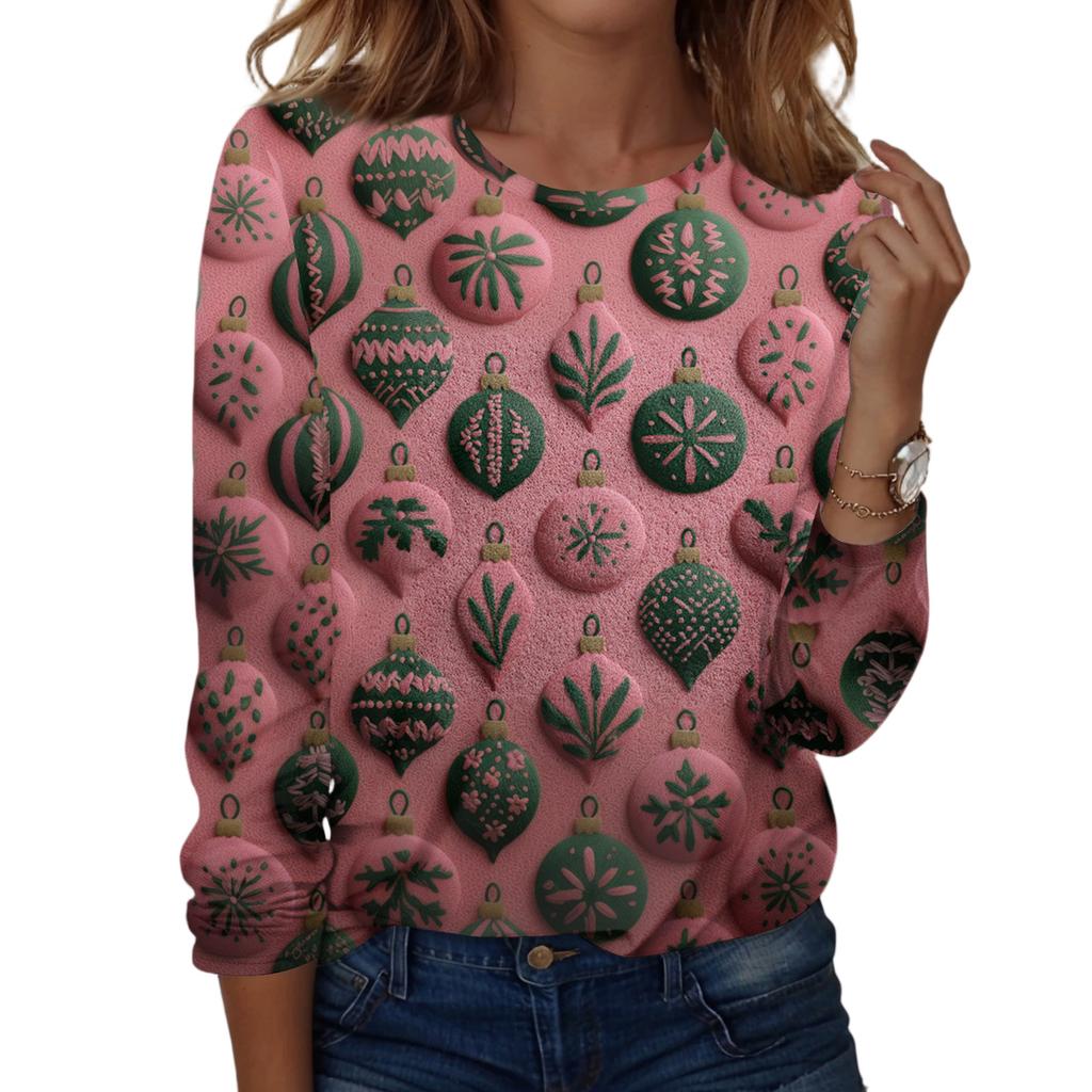 Women's Fashion Casual H Printed V-Neck Long Sleeve Decorative Button T-Shirt Tops