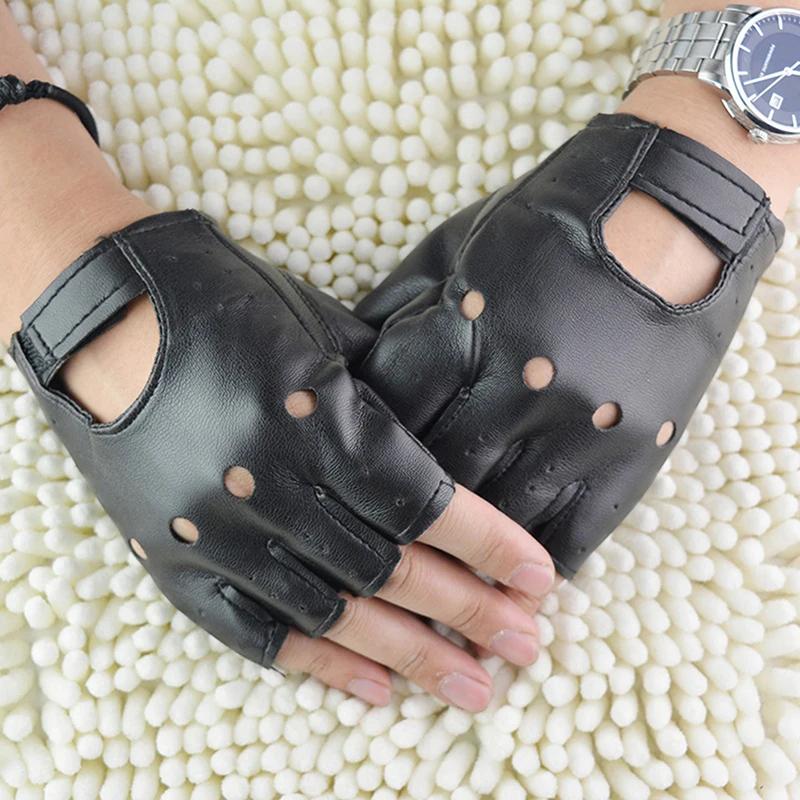 Unisex Half-Finger Artificial Leather Gloves Lightweight Theatrical Punk Hip-Hop Driving Motorcycle Performance Party Fingerless