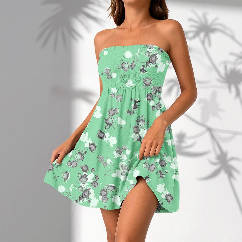 Women Casual Sleeveless Summer Dresses  Spring Patchwork Boho Floral  Cocktail Party  Dress