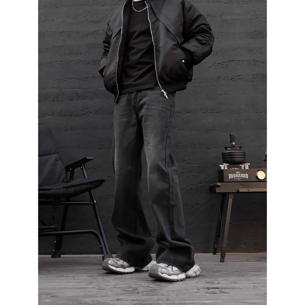 American Retro Old Black and Gray Cleanfit Micro-pull Jeans Boys Straight Slim Casual Trousers