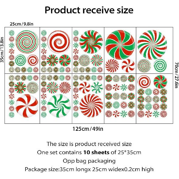 126 Pcs Candy Decals Peppermint Wall Decorations PVC Candy Floor Decals Wall Stickers Decals for Wall Candy Stickers for Xmas Candyland Party