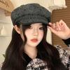 Korean Version Autumn and Winter Hat Women's Retro Striped Polka Dot Beret Fashion High End Big Head Circumference Literary Star Anise Hat