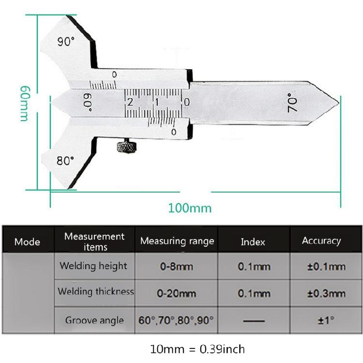 Welding Gauge Ruler Weld Seam Bead/Fillet/Crown Test Ulnar Ruler 60 70 80 90