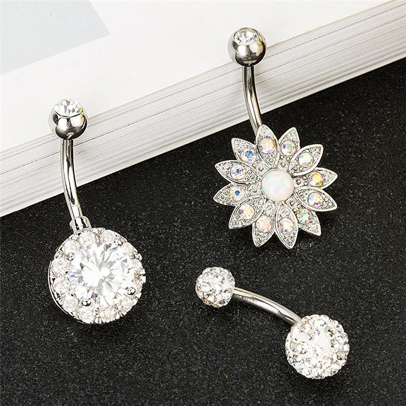 3Pcs/Set Stainless Steel  Opal Belly Button Rings Navel Piercing Jewelry