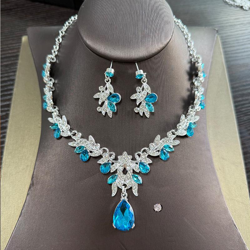 Bridal Crystal Rhinestone Necklace & Gemstone Set