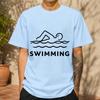 2026 New Pure Cotton Tshirt With Swimmer Silhouette And Water Ripple Print Casual Crew Neck Short Sleeve