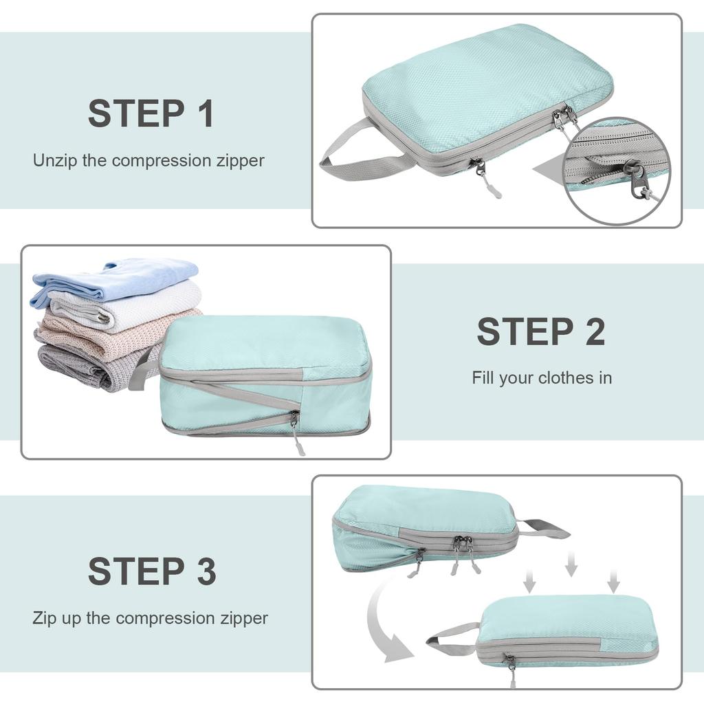 3/4Set Compression Packing Cubes for Travel, Lightweight Space-Saving Extendable Packing Organizer for Carry on Luggage Suitcase