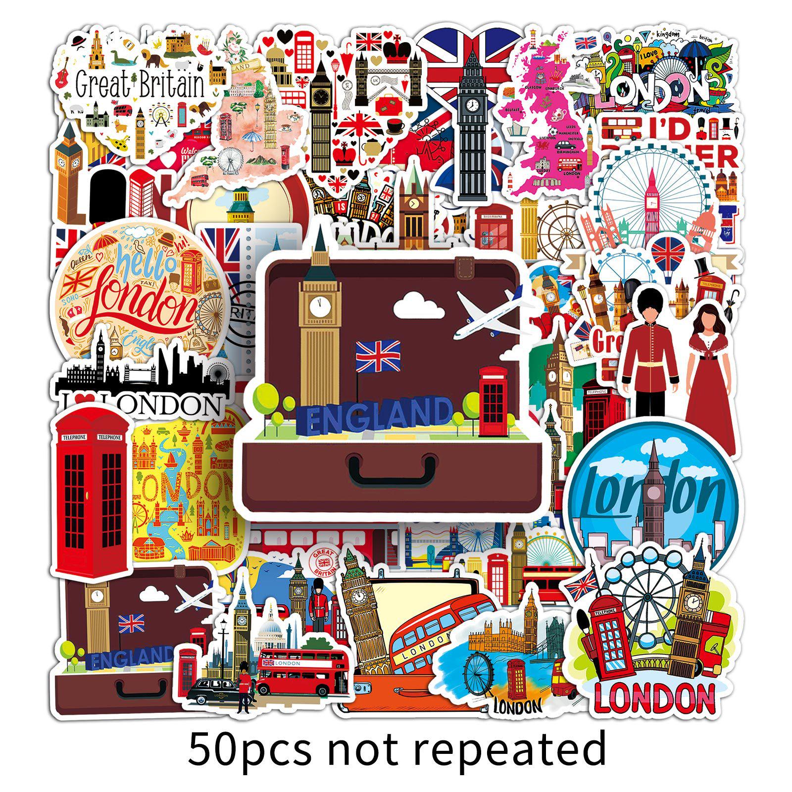 50 UK Travel Landmark Stickers: Waterproof Decorative Sheets for DIY Journals