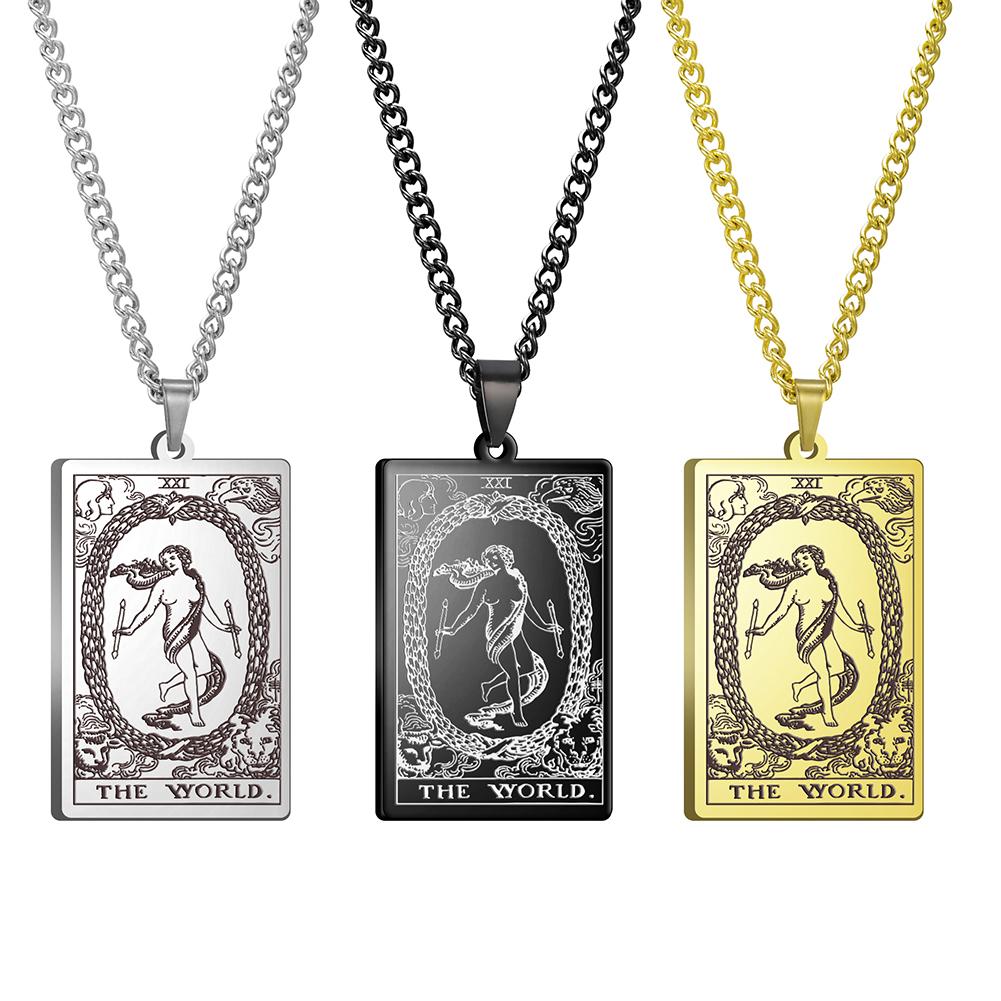 LIKGREAT Vintage Duży Naszyjnik z Kartami Tarota dla Kobiet Mężczyzn Stal Nierdzewna Esoteryzm Wisiorek Arkana Wielkie Amulet Biżuteria Para