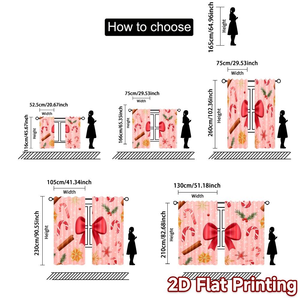 2pcs,Curtains Christmas Bows Candy Cane Ornaments (3) Print Modern Curtains 100% Polyester Curtains Gifts Ldeal for Kitchen