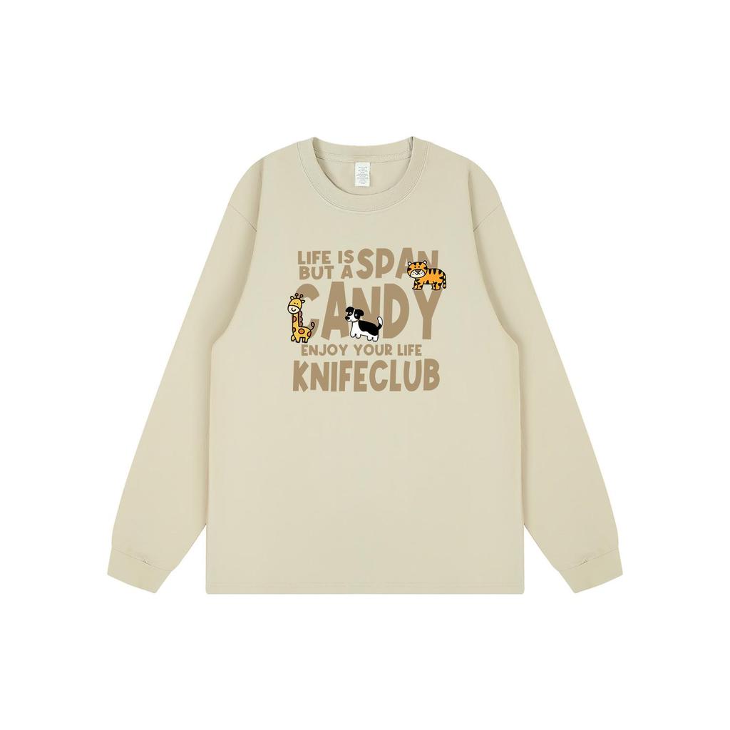 Japanese Cute Cartoon Letter Print Cotton Long Sleeve T-Shirt for Students