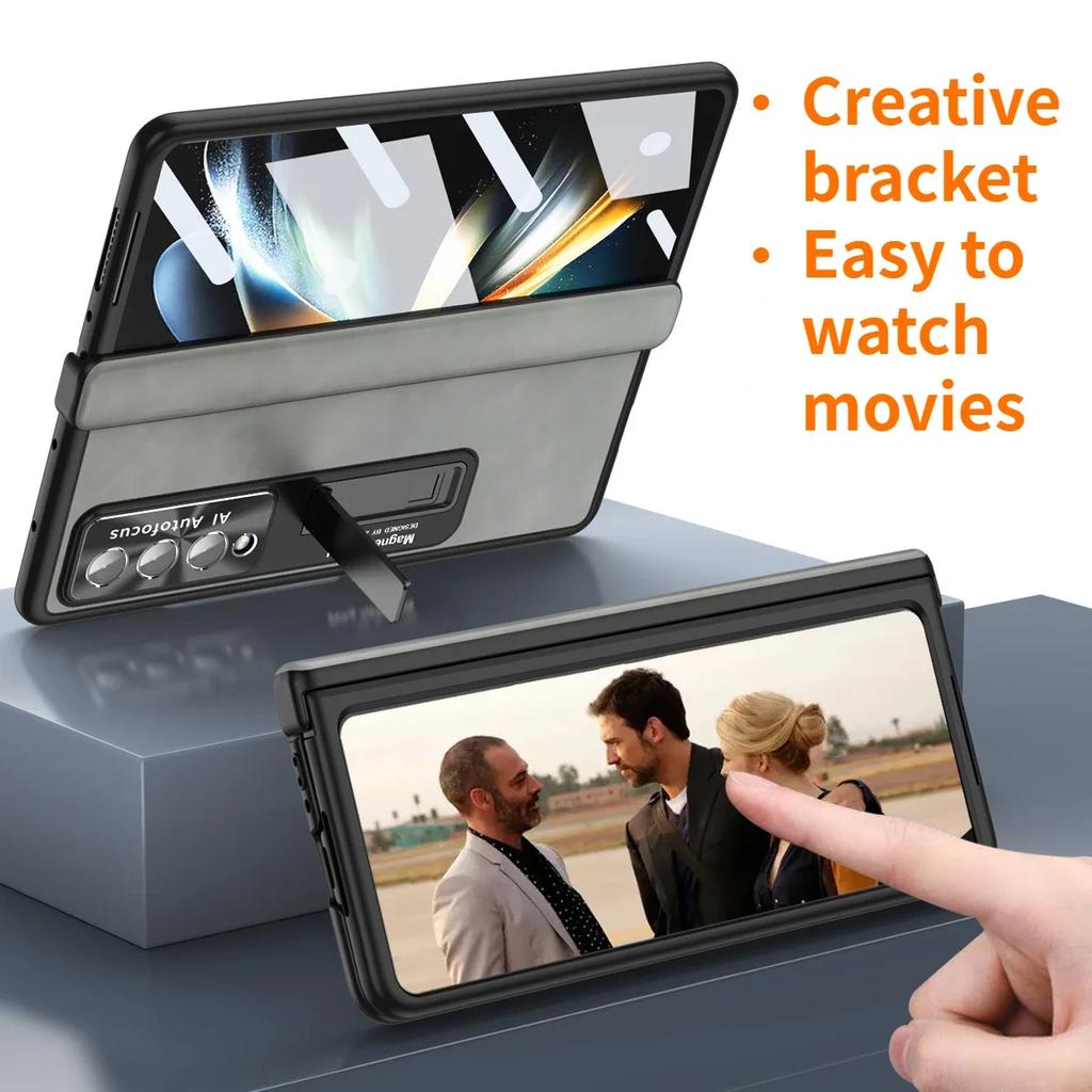 Frosted High Grade Leather Folding Phone Case for Samsung Galaxy Z Fold 5 4 3 2 Case Hinge Fine Hole Shell Protection Cover