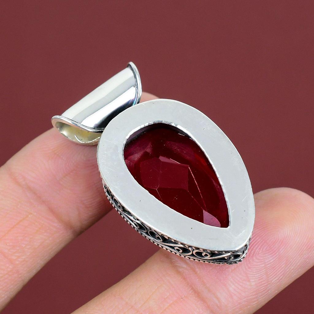 Faceted Mozambique Garnet Pendant Vintage Pendant Gemstone Pendant Unique Jewelry 925 Sterling Silver Pendant  Handmade Pendant Wedding Gift