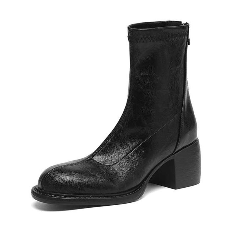 Krazing Po Microfiber Winter Round Toe Size 33 Western Boots Size 43 Zipper Thick High Heels Pleated Decoration Ankle Boots