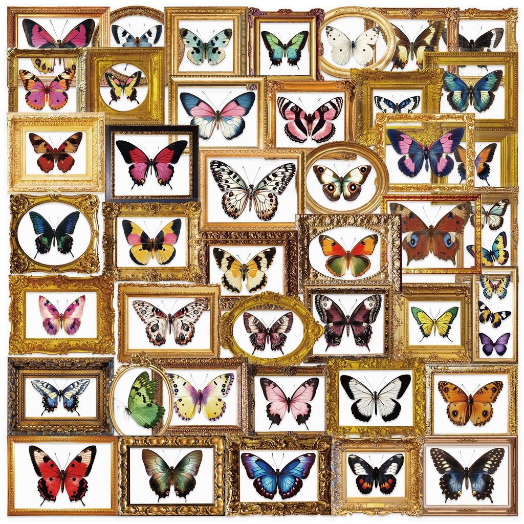 52 Retro Butterfly Stickers Pack Waterproof Transparent PET Hand Account Butterfly Material Decorative Guitar Notebook
