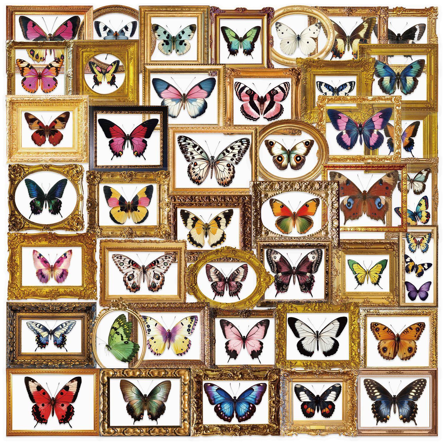 

52 Retro Butterfly Stickers Pack Waterproof Transparent PET Hand Account Butterfly Material Decorative Guitar Notebook