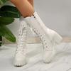 Fashion Small People Heightened Platform Block Heel High Boots Women's Autumn and Winter New 2025 Lace-up Knight Boots