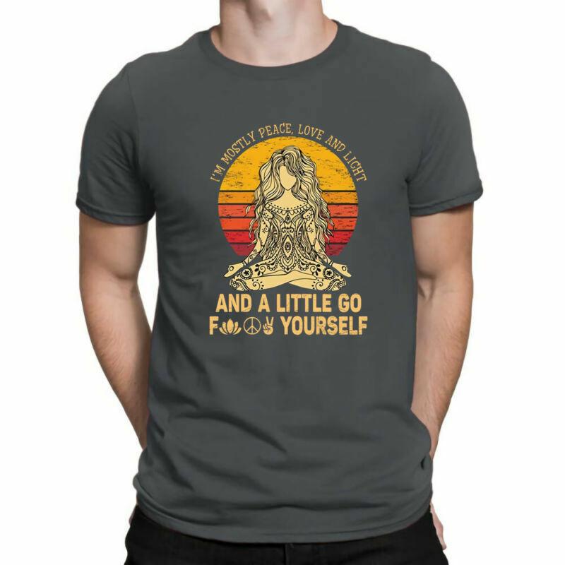 Yoga Tattoo I m Mostly Peace Love and Light and A Little Go Fk Retro T-shirt S