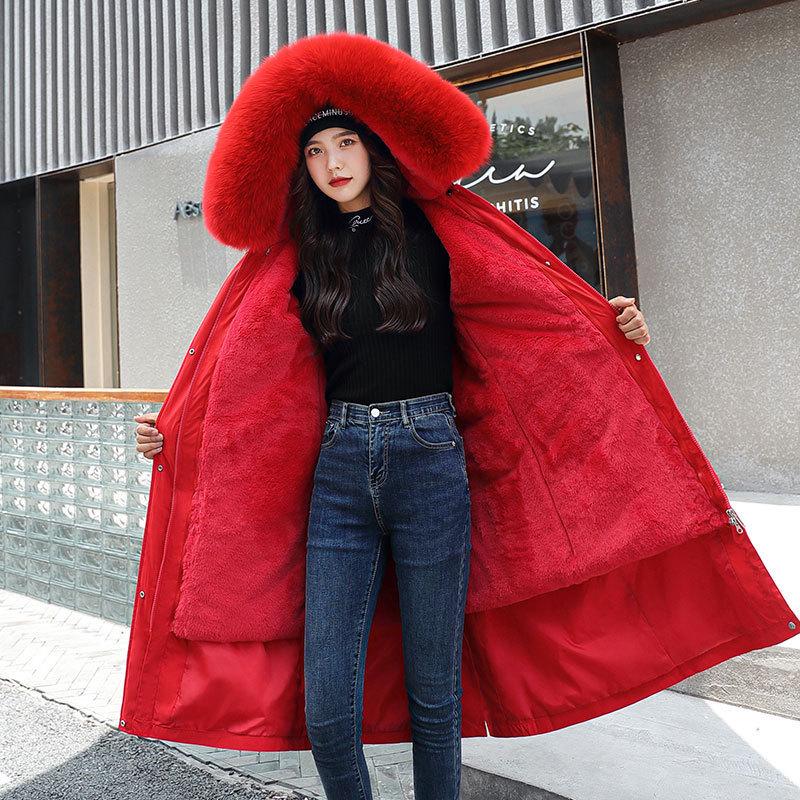Women's Korean Style 3-in-1 Reversible Long Cotton Parka with Removable Liner and Slimming Waist