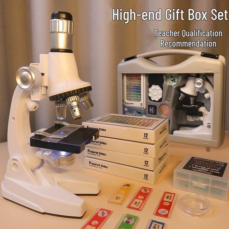 Professional-Grade HD Optical Microscope for Children's Science, Middle School Use; Detects Bacteria; Junior High Exam Model