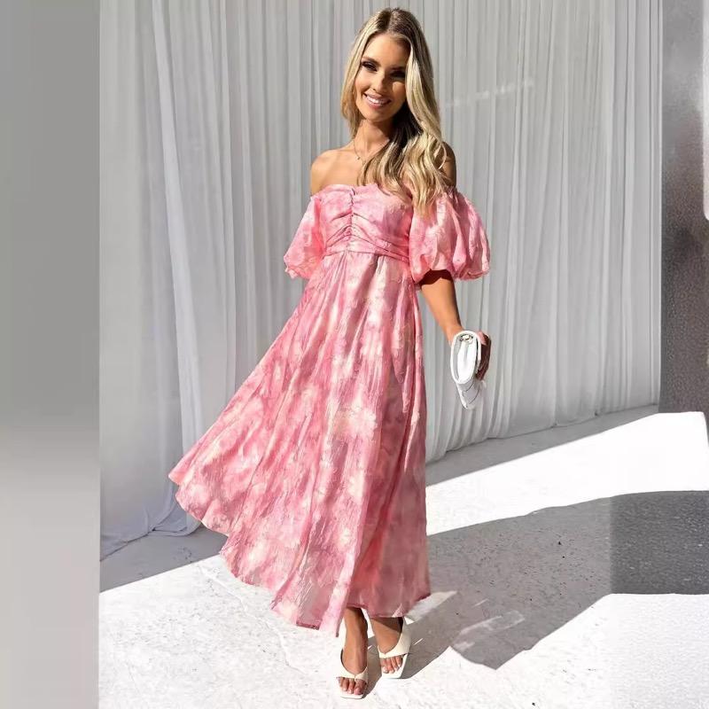 Bubble Sleeve Waist Cinching Temperament Dress for Women